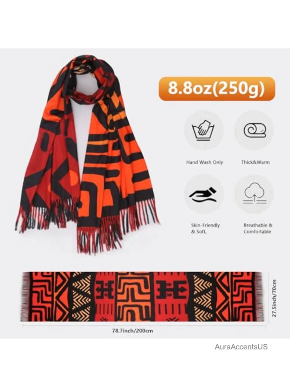 Cashmere Viscose Reversible Shawl Wrap Oversized Winter Scarf